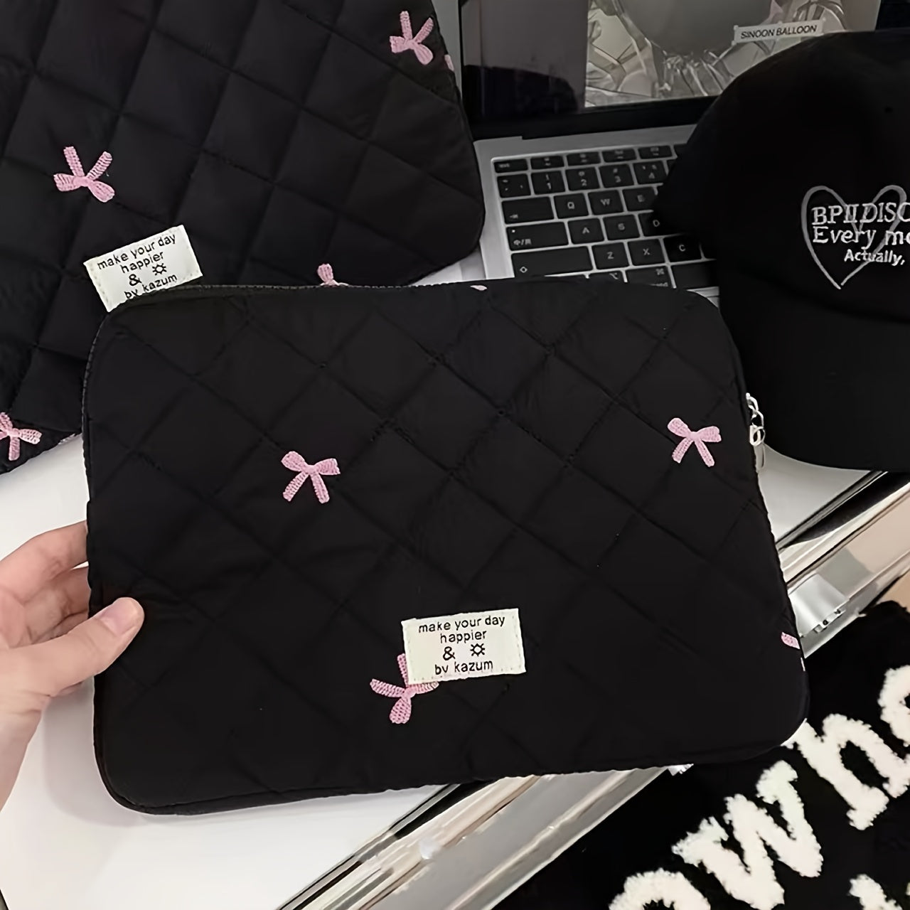 1pc Laptop bag ballet style bow embroidered tablet bag suitable for 10/11 inch iPad 13/14 inch MacBook 15/15.6 inch laptop sleeve bag