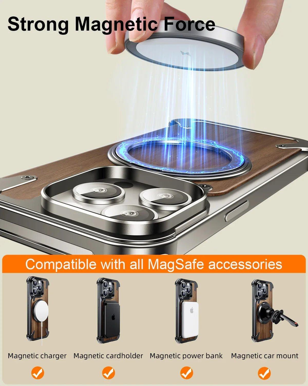Aluminum/Wood Magnetic Rimless Phone Case For iPhone - IDefend