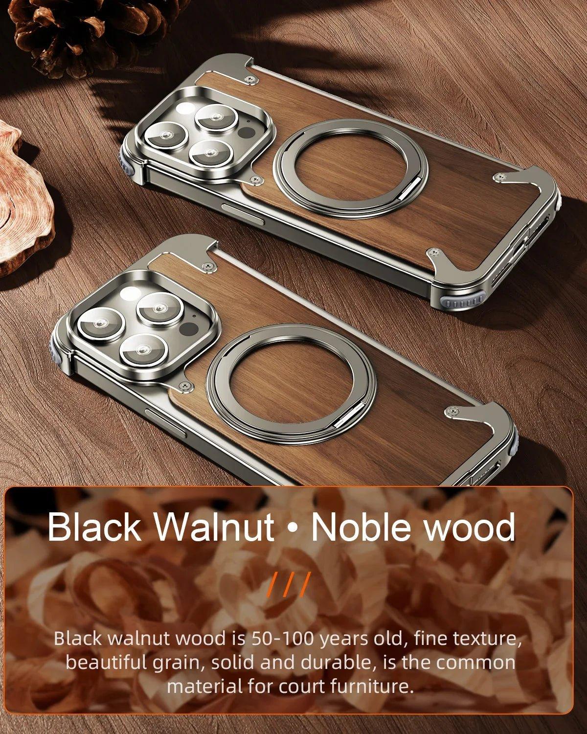Aluminum/Wood Magnetic Rimless Phone Case For iPhone - IDefend