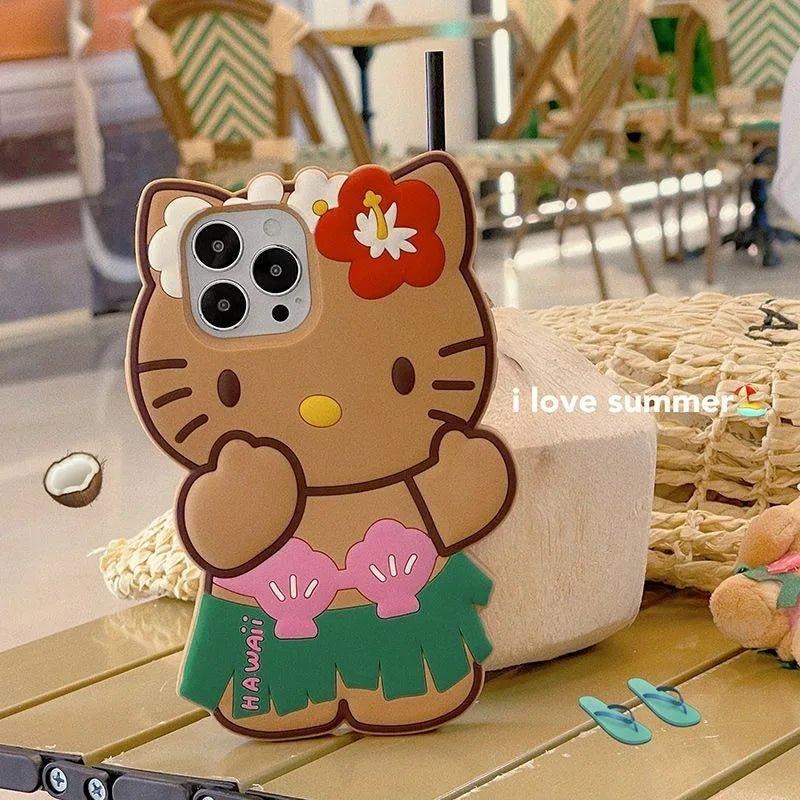 3D Cartoon Grass Skirts Sanrios Hello Kitty Phone Case for IPhone - IDefend