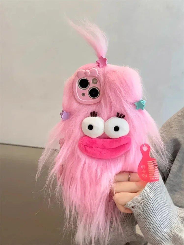3D Korean Funny Fluffy Plush Monster Case For iPhone - IDefend