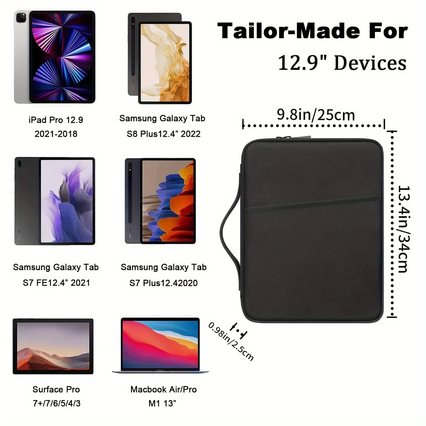 Tablet Sleeve Case / iPad Carrying Case Compatible with iPad, Kindle, Galaxy And Android Tablets, with Handle And Front Pocket