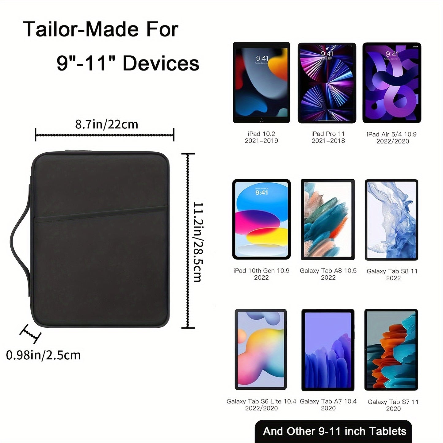Tablet Sleeve Case / iPad Carrying Case Compatible with iPad, Kindle, Galaxy And Android Tablets, with Handle And Front Pocket