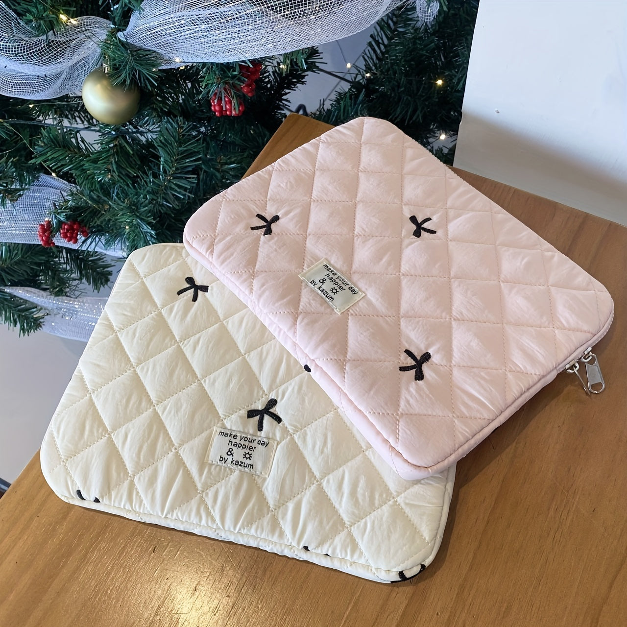 1pc Laptop bag ballet style bow embroidered tablet bag suitable for 10/11 inch iPad 13/14 inch MacBook 15/15.6 inch laptop sleeve bag