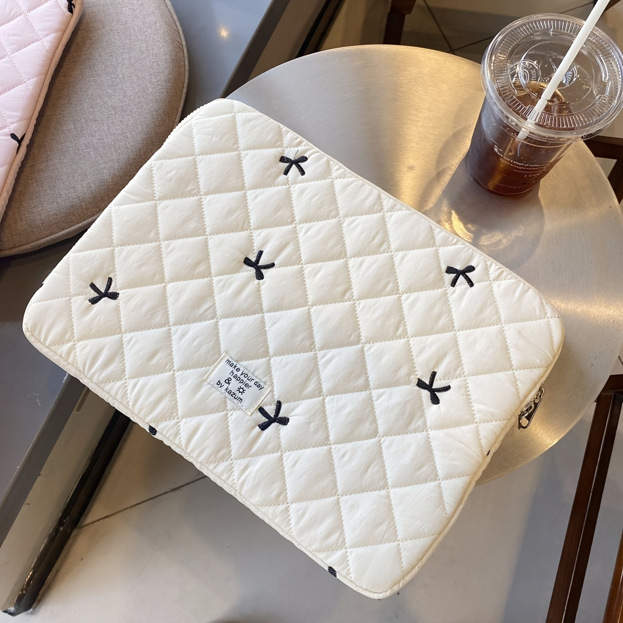 1pc Laptop bag ballet style bow embroidered tablet bag suitable for 10/11 inch iPad 13/14 inch MacBook 15/15.6 inch laptop sleeve bag