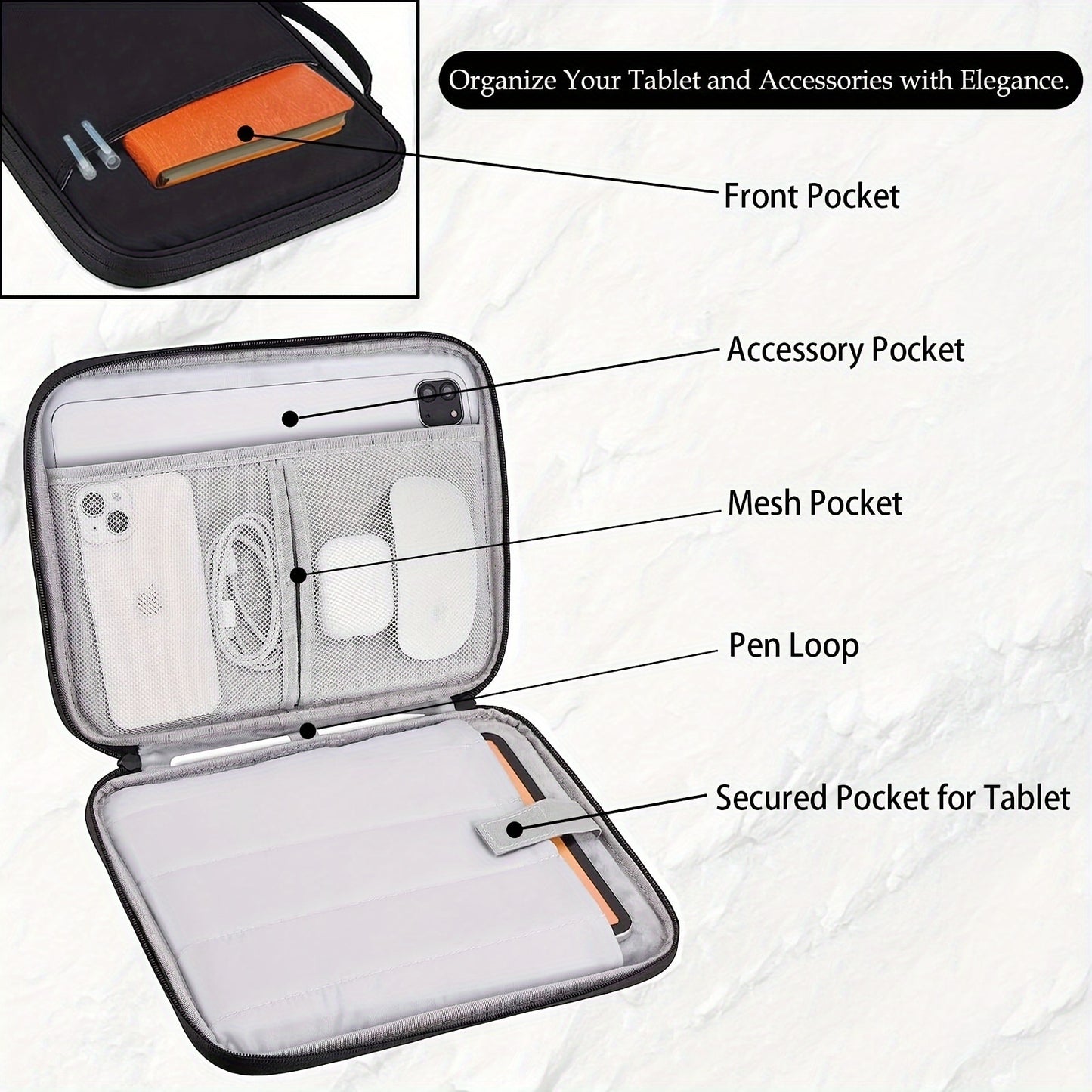 Tablet Sleeve Case / iPad Carrying Case Compatible with iPad, Kindle, Galaxy And Android Tablets, with Handle And Front Pocket
