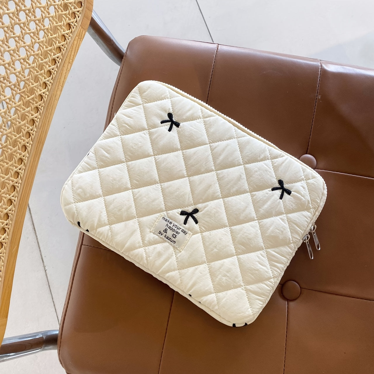 1pc Laptop bag ballet style bow embroidered tablet bag suitable for 10/11 inch iPad 13/14 inch MacBook 15/15.6 inch laptop sleeve bag
