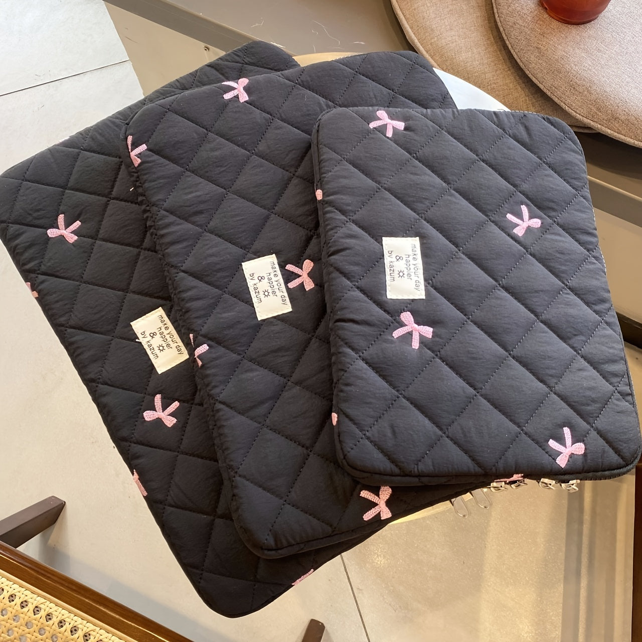 1pc Laptop bag ballet style bow embroidered tablet bag suitable for 10/11 inch iPad 13/14 inch MacBook 15/15.6 inch laptop sleeve bag