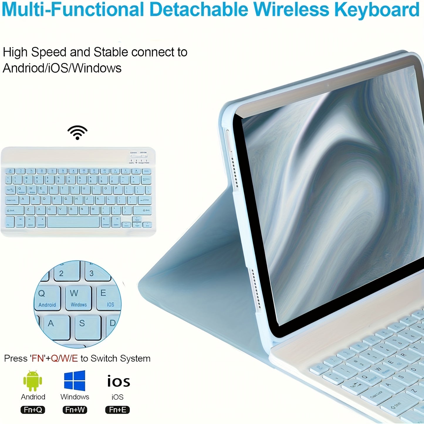 Keyboard case for iPad 11, 10.9, 10.5, 10.2", with pencil holder & detachable keyboard. for iPad 9th/8th/7th gen, 10th/11th gen and for Pro 1st-4th gen, Air 4/5, & Air 11" (M2) 2024.