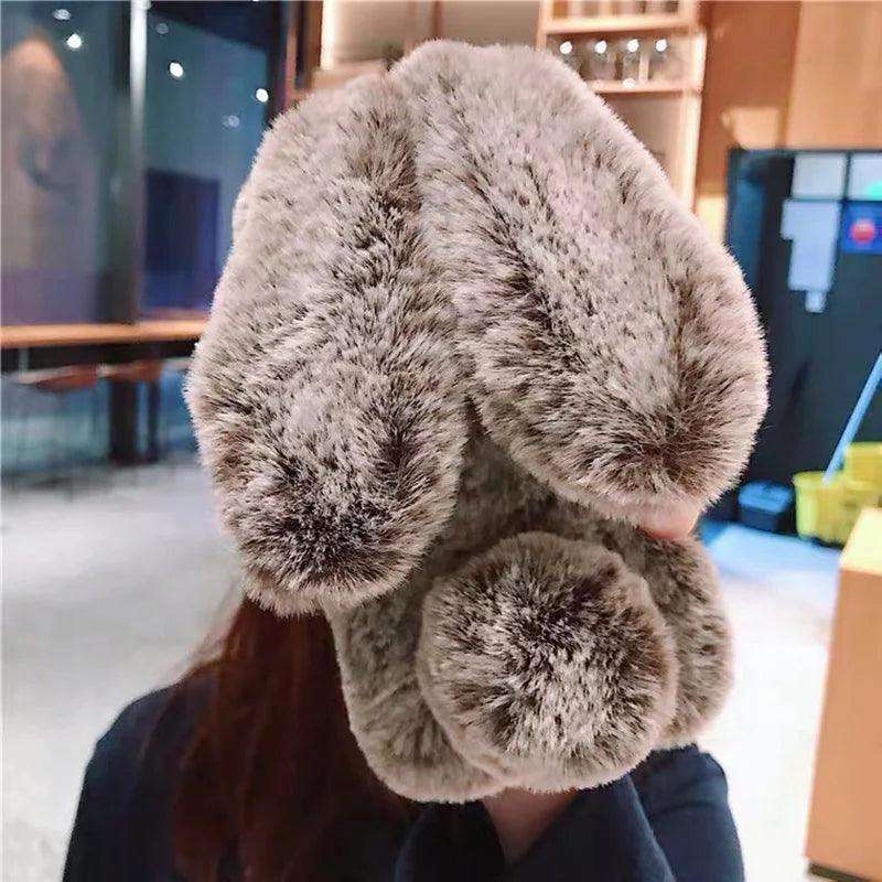 JAVY Plush Rabbit Cute Warm Phone Case Fur Cover For Iphone - IDefend