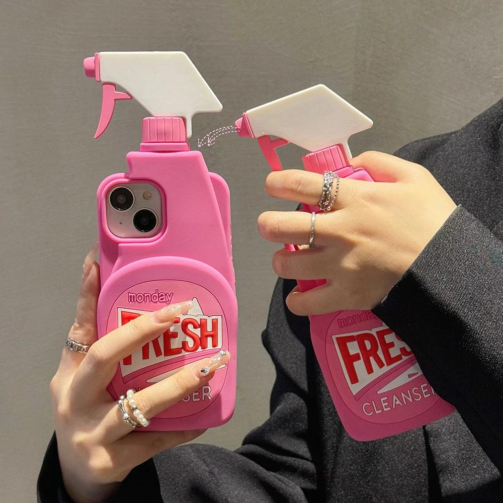 Pink Chic Fresh Clean Bottle Style 3D Cartoon for iPhone - IDefend