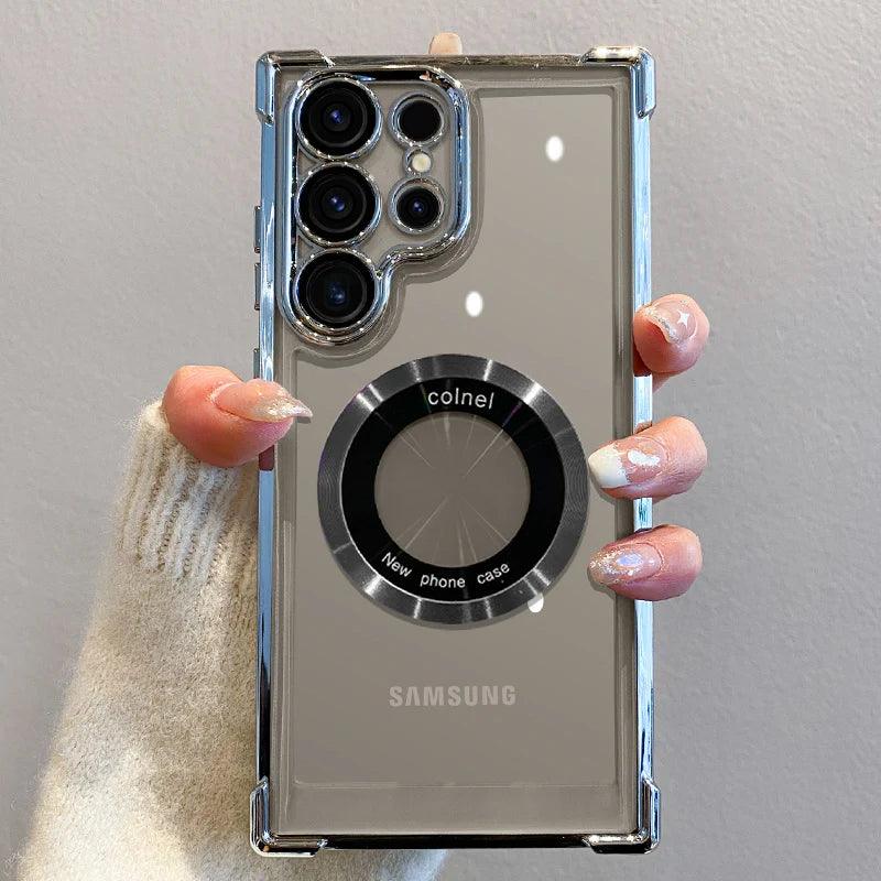 Plating Transparent Magnetic Wireless Charging Case For Samsung - IDefend