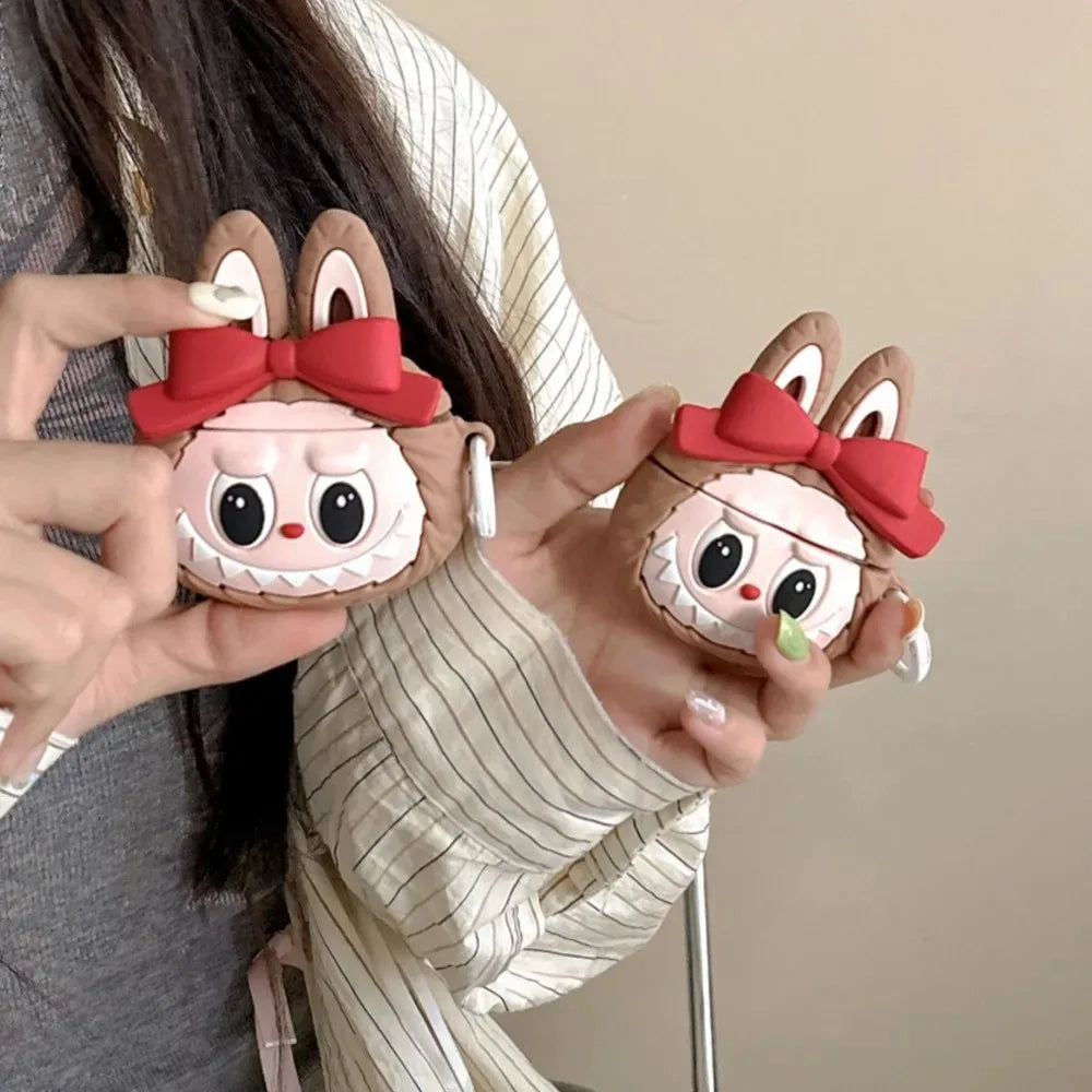 For AirPods 4 3 2 1 Pro Pro2 Earphone Case 3D Monster Rabbit Elf Bow Silicone Protective With Pendant Headphone Box Cover