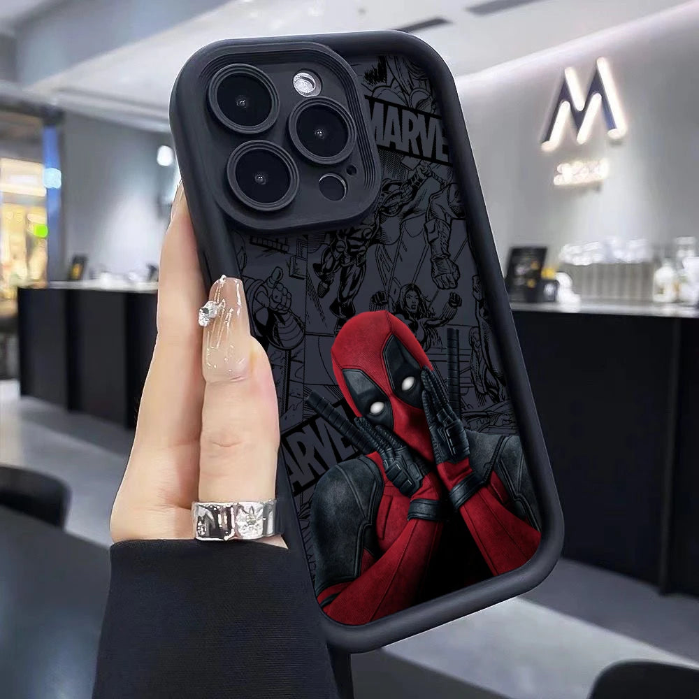 Marvels Funny Deadpool Phone Case for iPhone 16 15 14 Plus 13 12 Mini 11 iPhone16 Pro Max X Xs XR 8 7 Soft Shockproof Capa Cover