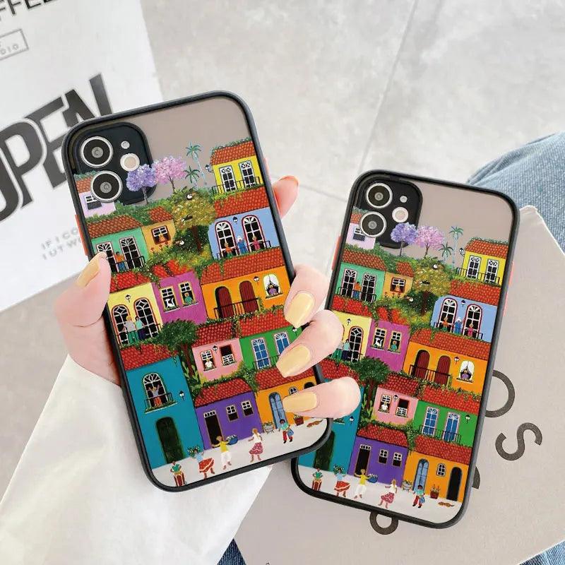 Colourful Painted House Scenery Phone Case For iPhone 1 - IDefend