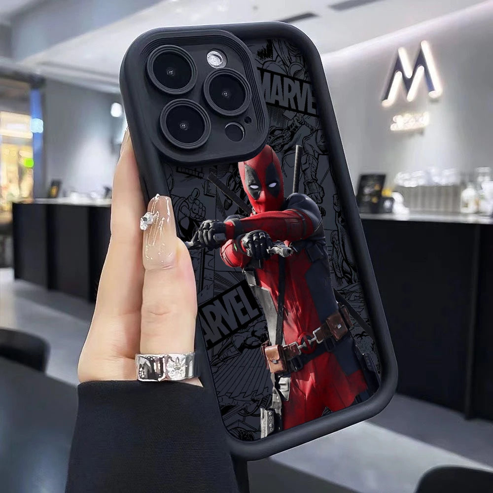 Marvels Funny Deadpool Phone Case for iPhone 16 15 14 Plus 13 12 Mini 11 iPhone16 Pro Max X Xs XR 8 7 Soft Shockproof Capa Cover