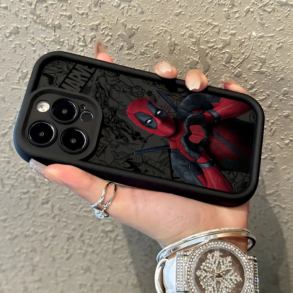 Marvels Funny Deadpool Phone Case for iPhone 16 15 14 Plus 13 12 Mini 11 iPhone16 Pro Max X Xs XR 8 7 Soft Shockproof Capa Cover