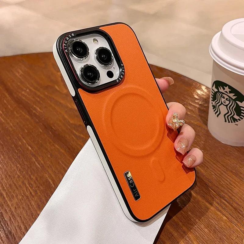 Business Double Color Leather Magsafe Case for iPhone - IDefend