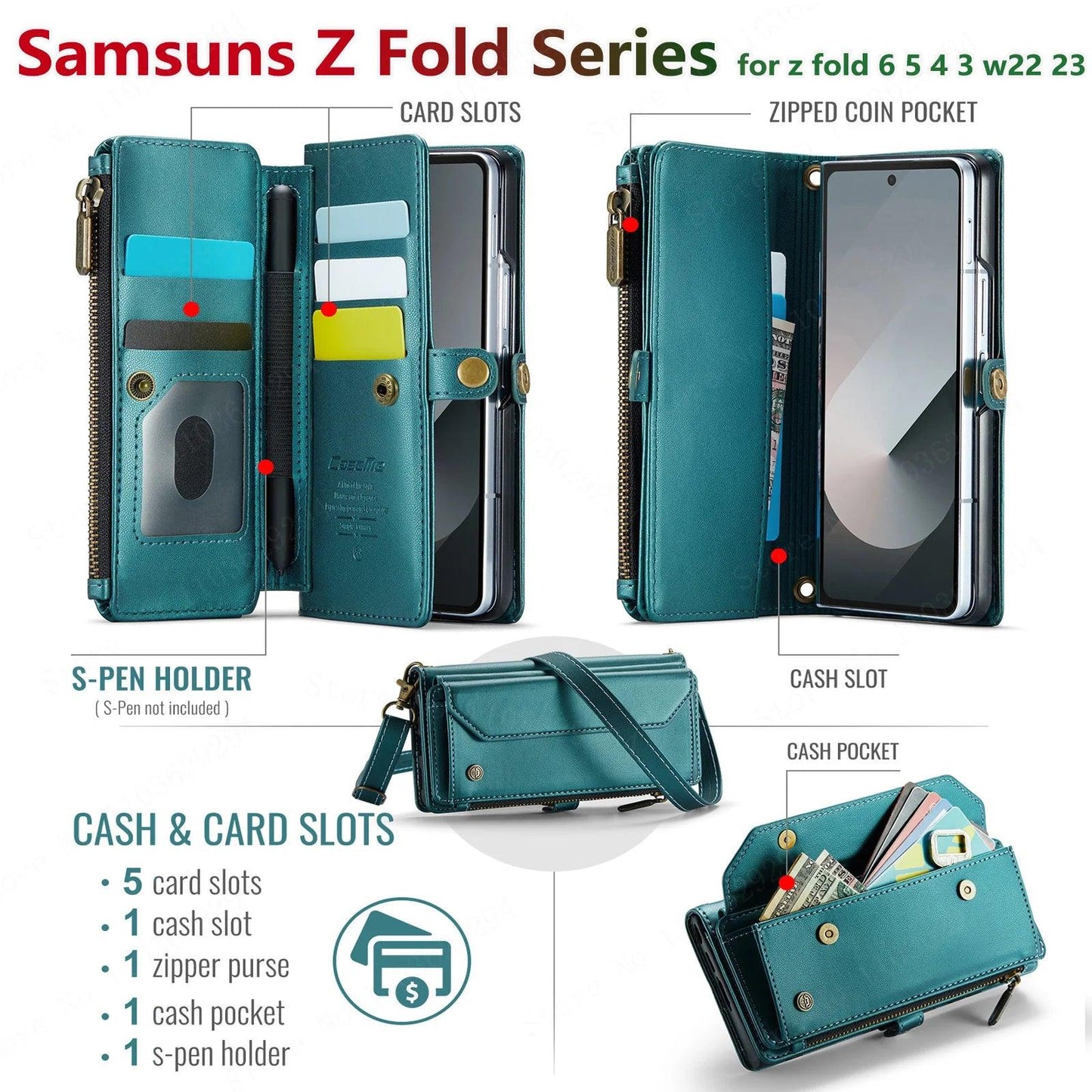 Leather Mobile Phone Case,Card Holder,Crossbody,Protective Cover,Suitable for Samsung Galaxy Z Fold - IDefend