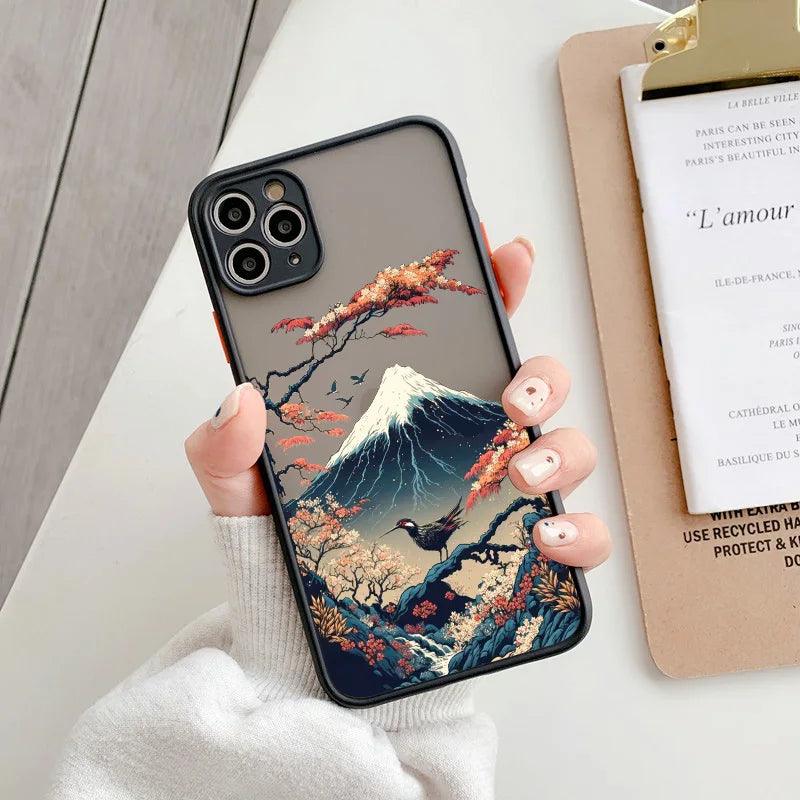 Japanese Aesthetic Mount Fuji Landscape Map Phone Case - IDefend