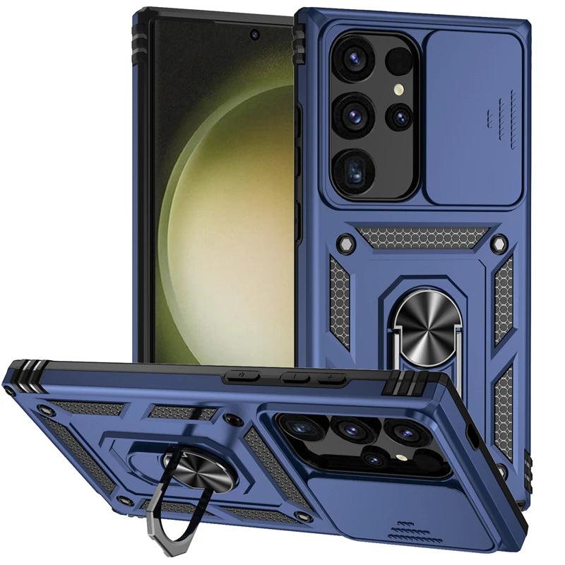 Samsung Galaxy S24 Ultra Case Slide Camera Magnetic Stand Ring Phone Case - IDefend