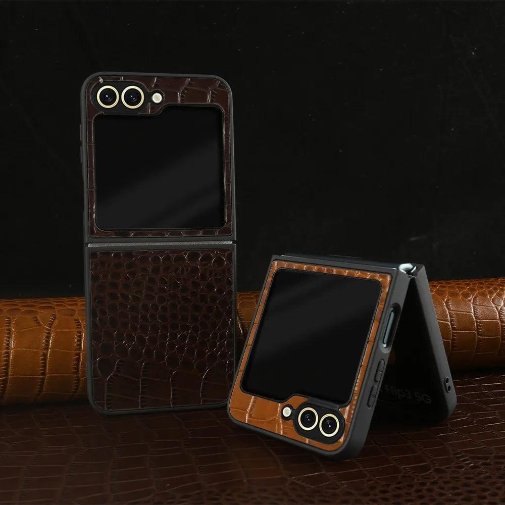 Luxury Hand Crafted Genuine Leather Case For Samsung Galaxy Z Flip - IDefend