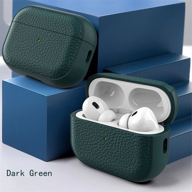 Case for Air Pods 4 3 2 1 Shell PU Leather Grain Case with Keyring Hook Wireless Earphone Accessoris For AirPods Pro 1 2 Cover