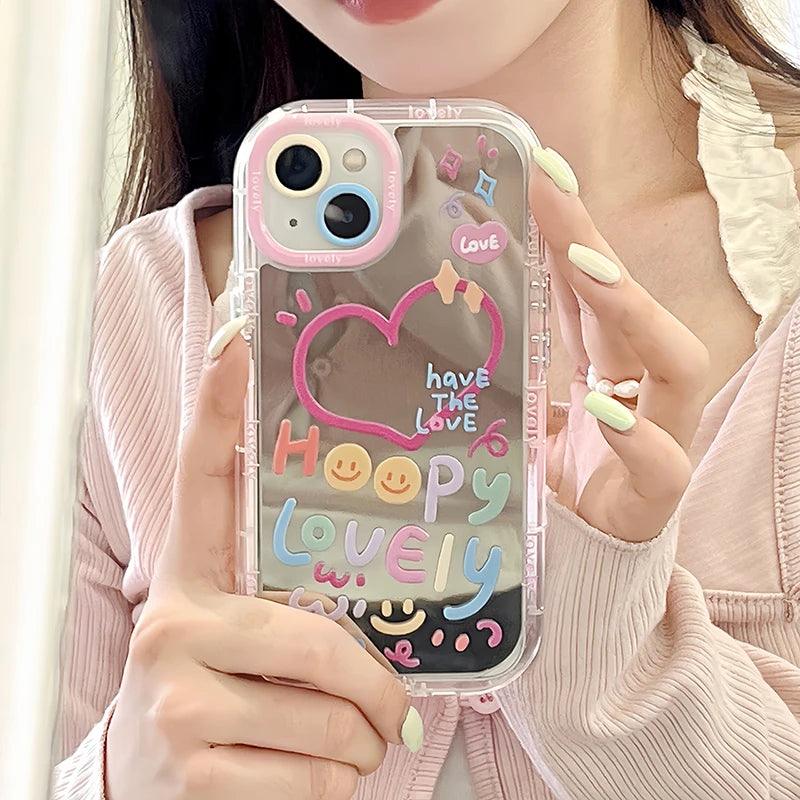 Lovely Girl Heart Mirror Phone Case For iPhone - IDefend