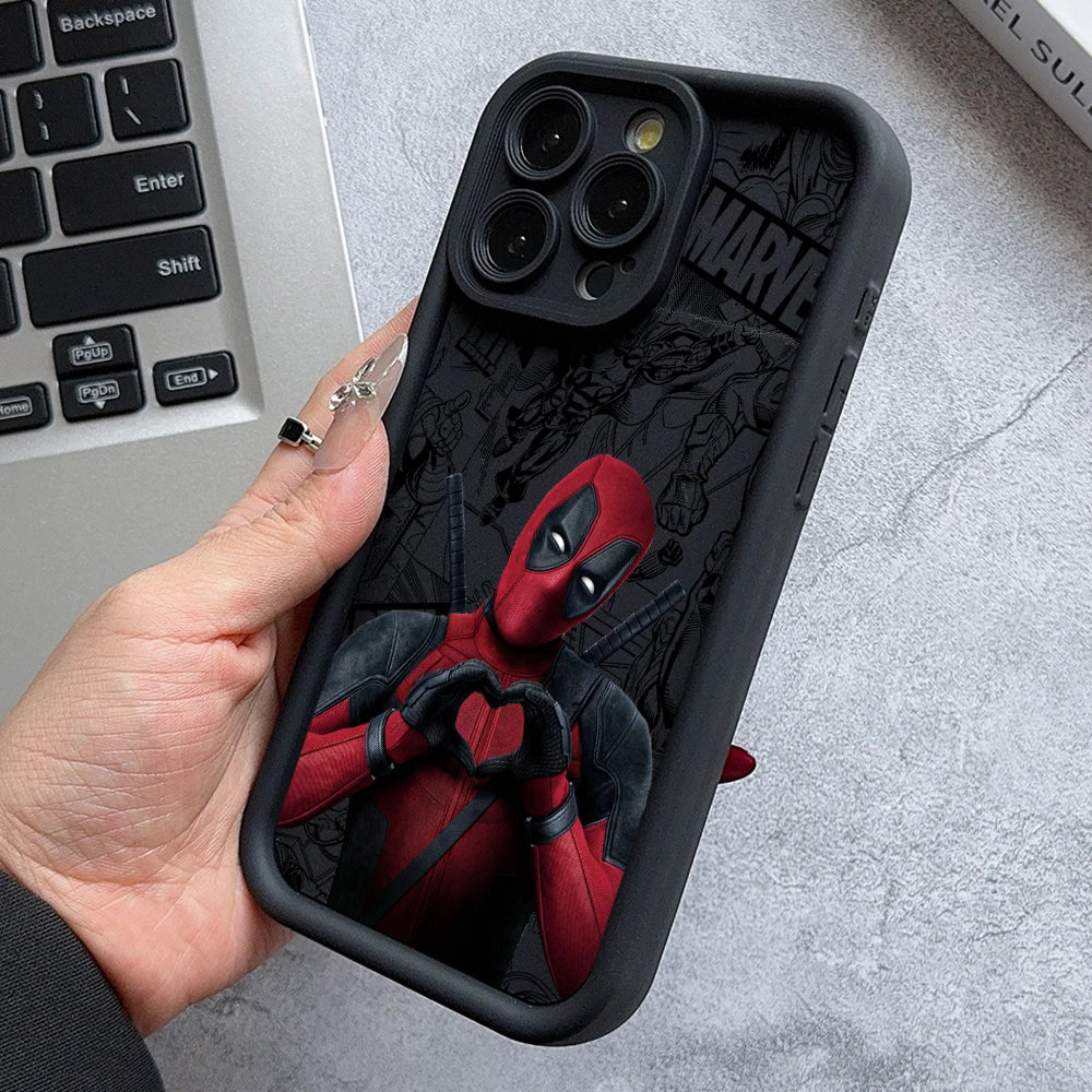 Marvels Funny Deadpool Phone Case for iPhone 16 15 14 Plus 13 12 Mini 11 iPhone16 Pro Max X Xs XR 8 7 Soft Shockproof Capa Cover