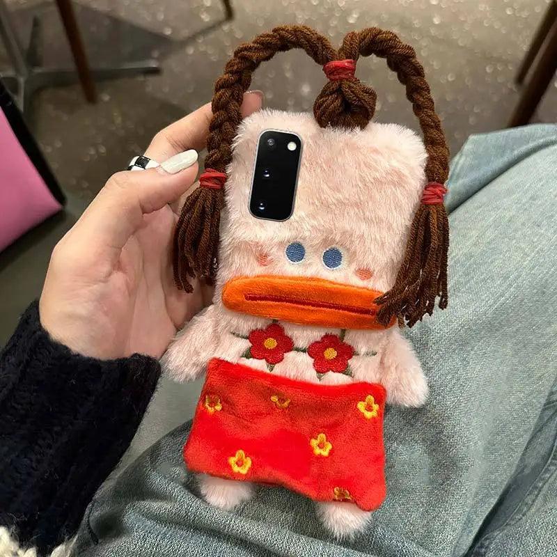 Cute Plush Funny Braid Red Flower Female Case For Samsung - IDefend