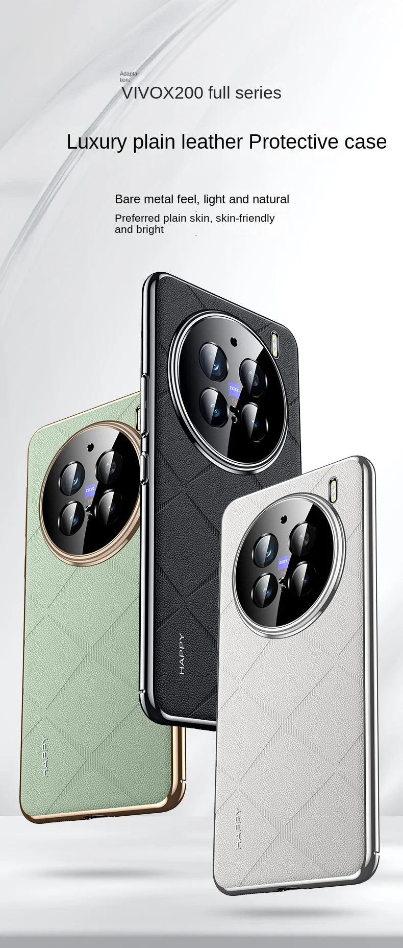 For VIVO X200 Pro Case Luxury Vegan Leather Lens Protective Back Case For VIVO - IDefend