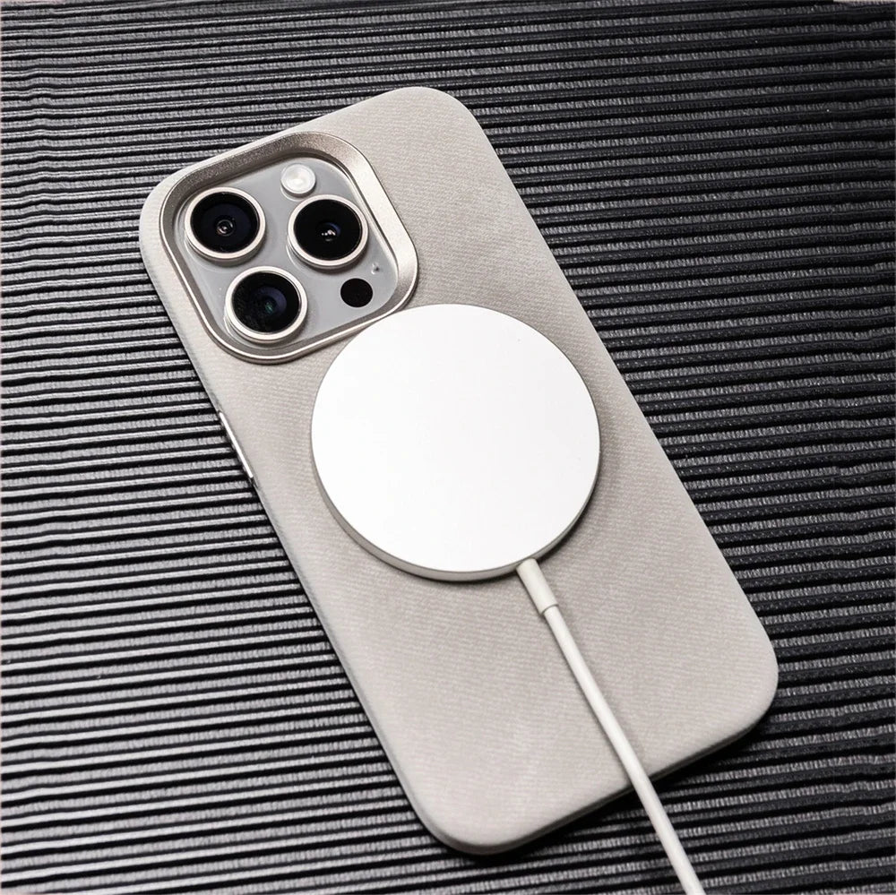Luxury For MagSafe Fiber Leather Case For iPhone - IDefend
