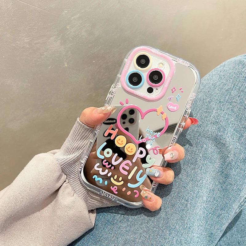 Lovely Girl Heart Mirror Phone Case For iPhone - IDefend