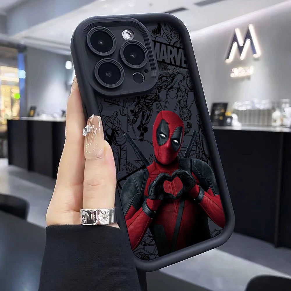 Marvels Funny Deadpool Phone Case for iPhone 16 15 14 Plus 13 12 Mini 11 iPhone16 Pro Max X Xs XR 8 7 Soft Shockproof Capa Cover