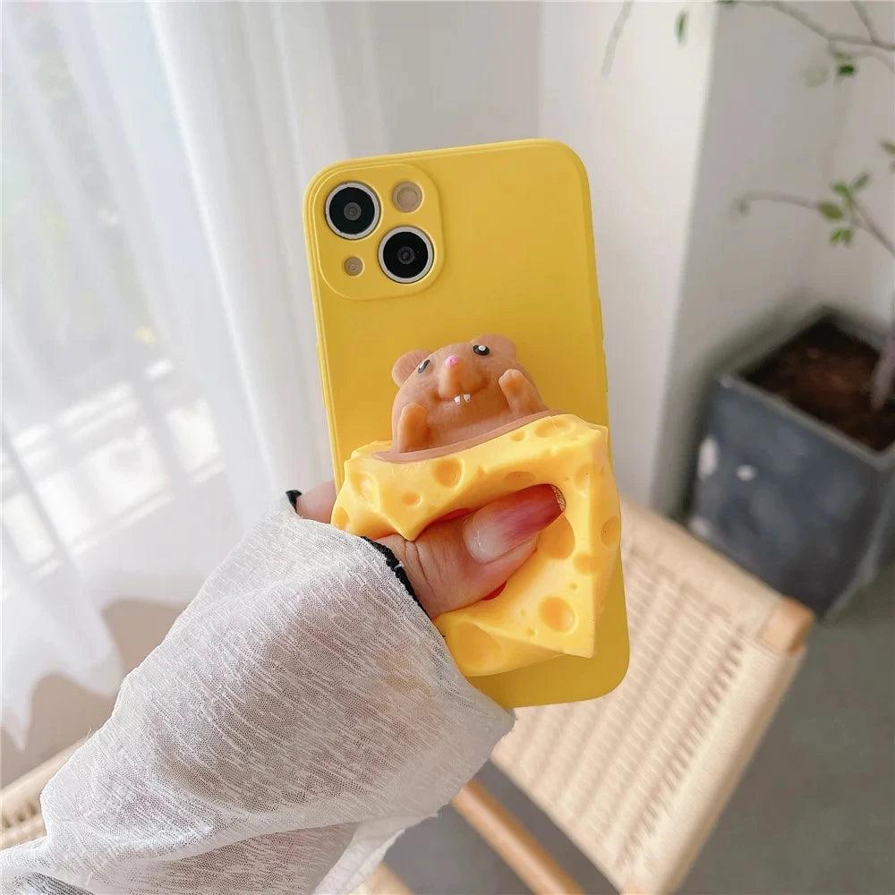 Cute Mouse Cheese Pinch Relieve Stress Soft Silicone Phone Case For iPhone - IDefend