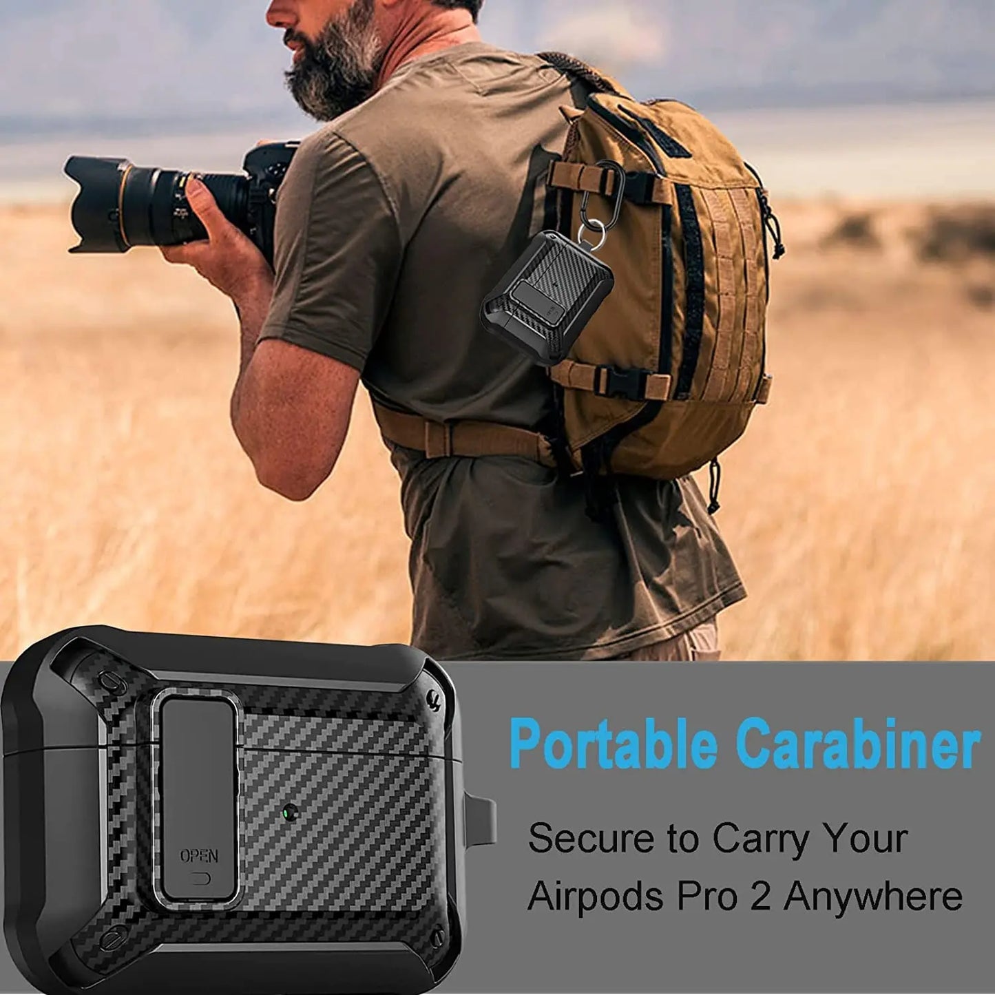 for Airpods Pro 2 Generation 2nd 1st Case Secure Lock Clip Carbon Fiber Hard Shell Case Cover with Keychain for AirPods 3 2 Case