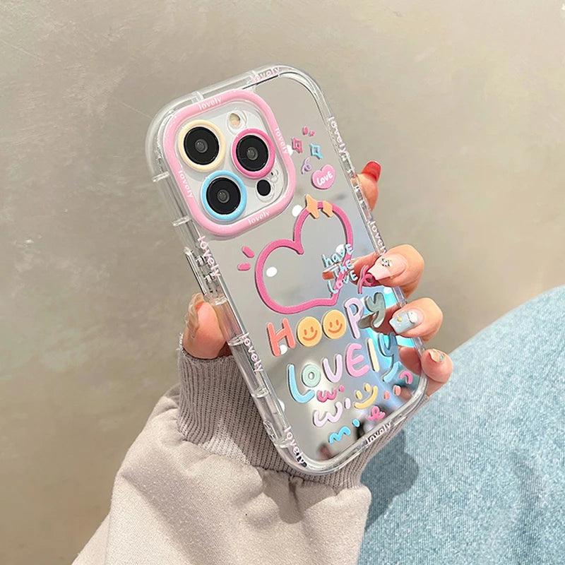 Lovely Girl Heart Mirror Phone Case For iPhone - IDefend