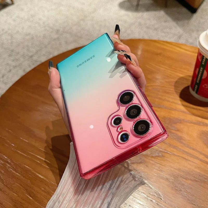 Luxury Square Gradient Color Soft Silicone Phone Case For Samsung - IDefend