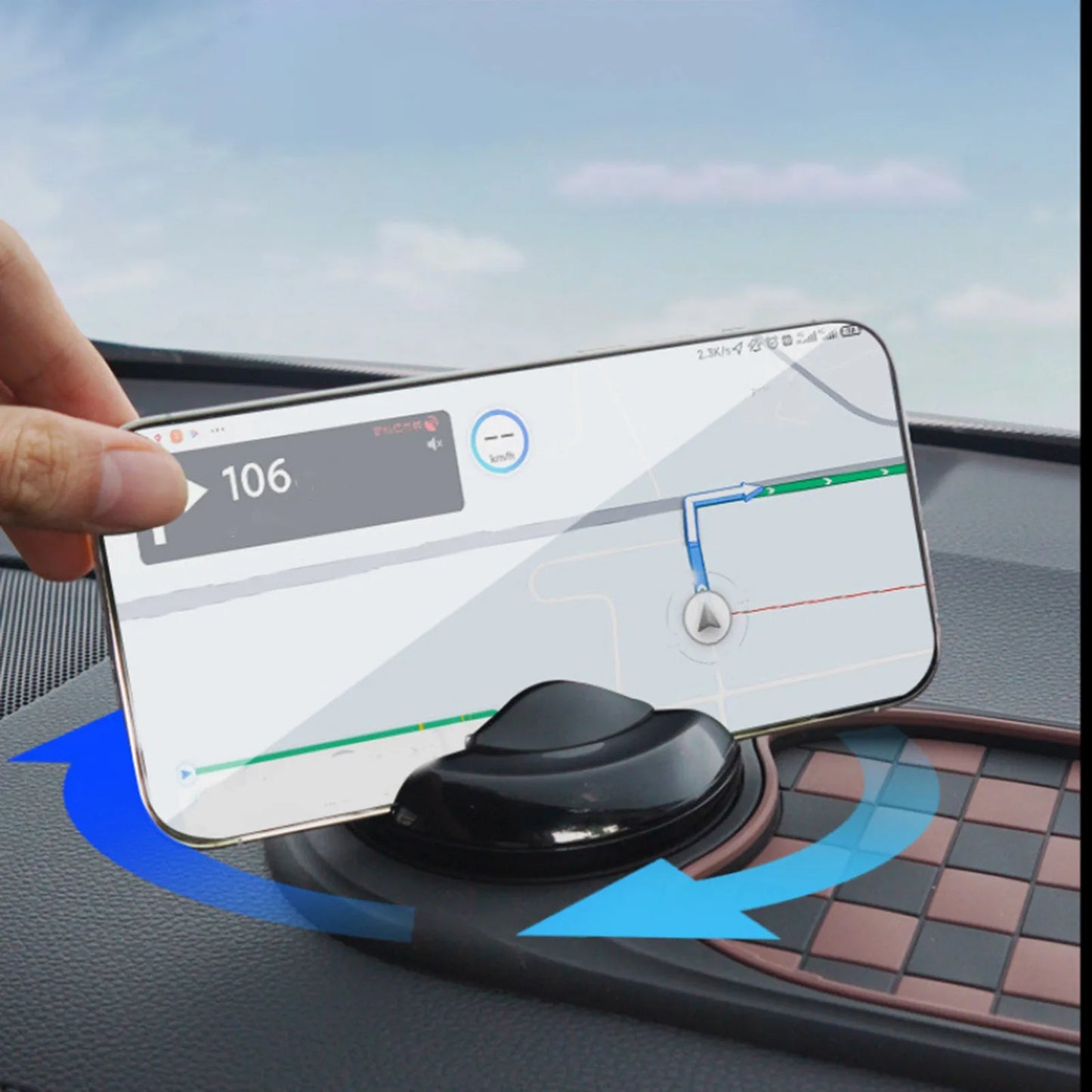 Car Anti-slip Mat Phone Holder 360-degree Rotation Car Dashboard Mat with Phone Holder for Anti-slip Wear Resistant for Safe