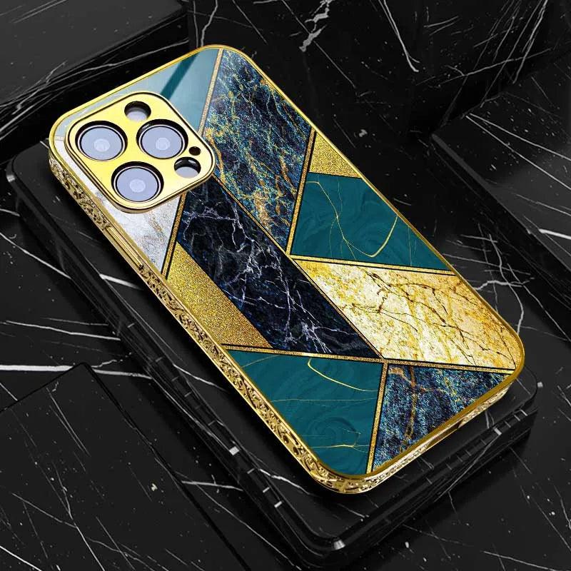 Golden Art Marble Design For iPhone Shockproof Gold Case For iPhone - IDefend