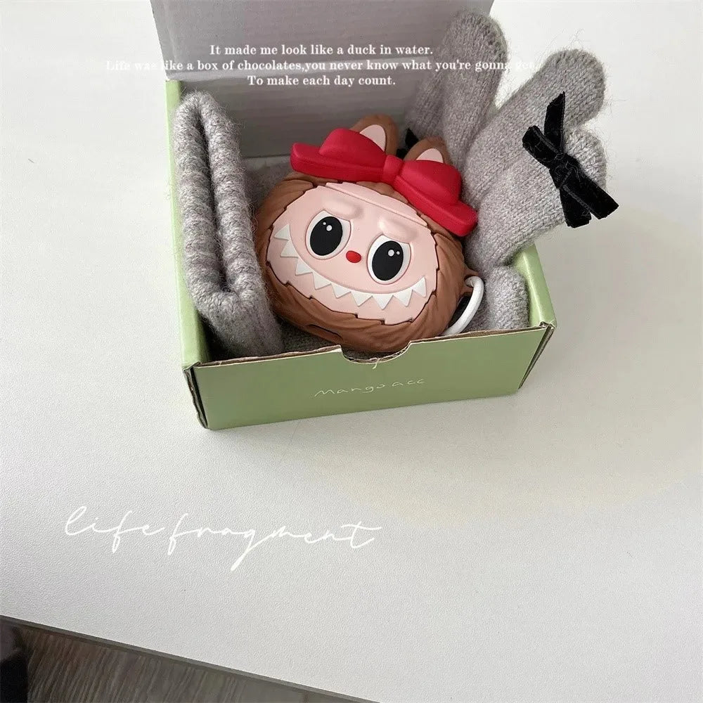 For AirPods 4 3 2 1 Pro Pro2 Earphone Case 3D Monster Rabbit Elf Bow Silicone Protective With Pendant Headphone Box Cover
