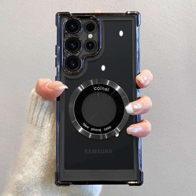 Plating Transparent Magnetic Wireless Charging Case For Samsung - IDefend