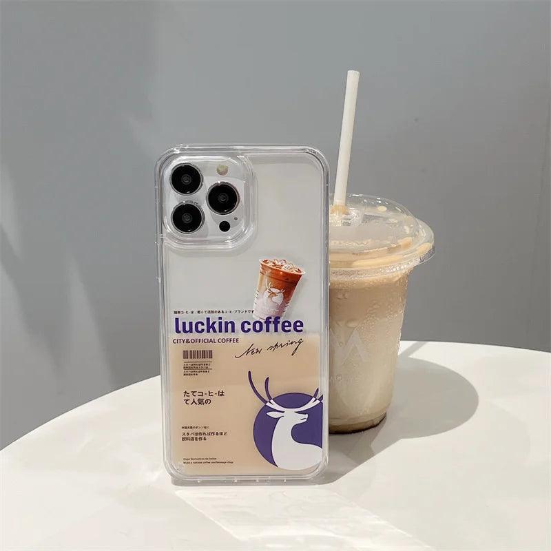 ins coffee label liquid quicksand case for iphone - IDefend