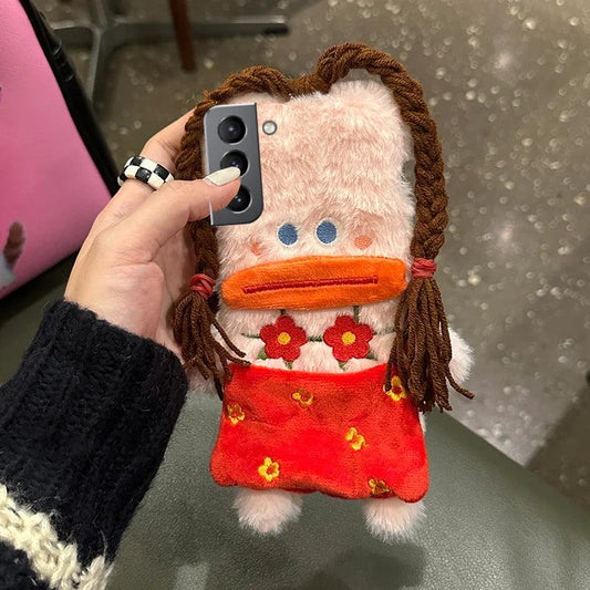 Cute Plush Funny Braid Red Flower Female Case For Samsung - IDefend