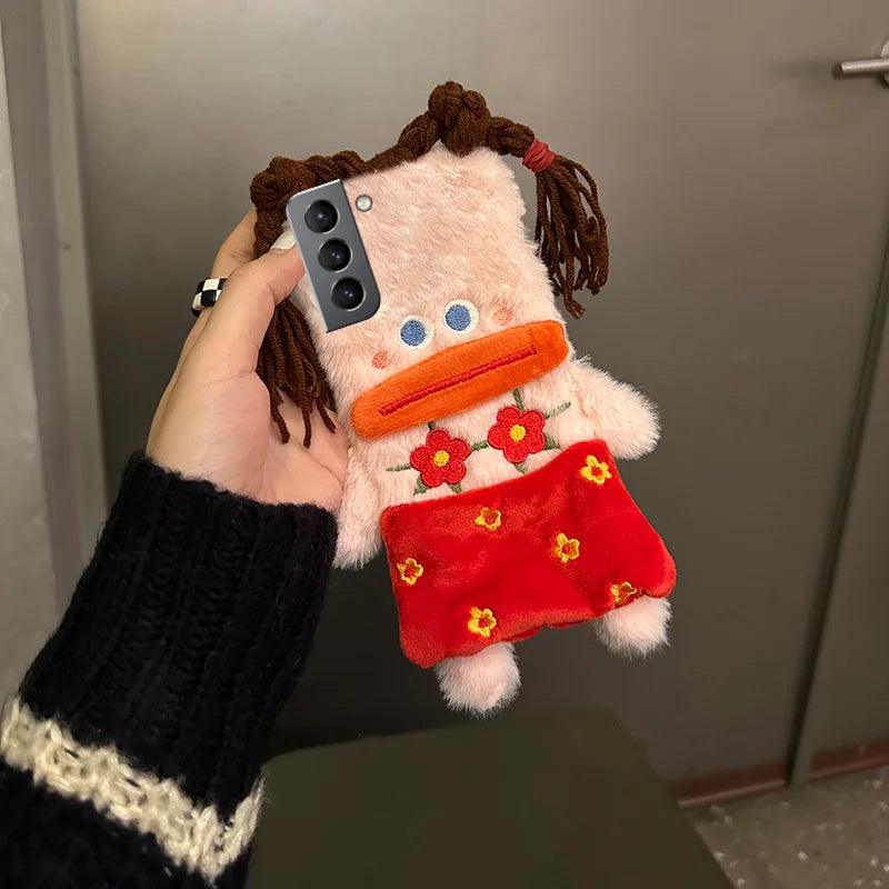 Cute Plush Funny Braid Red Flower Female Case For Samsung - IDefend