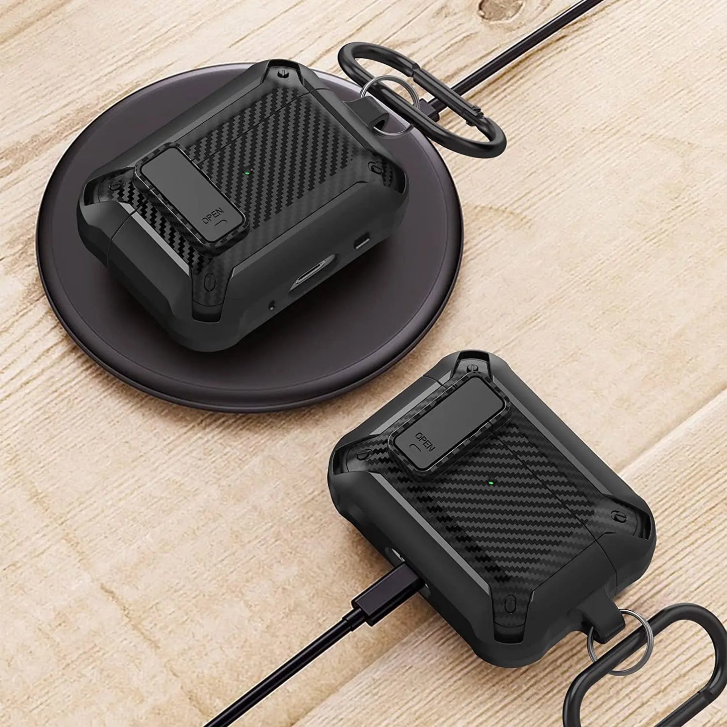 for Airpods Pro 2 Generation 2nd 1st Case Secure Lock Clip Carbon Fiber Hard Shell Case Cover with Keychain for AirPods 3 2 Case