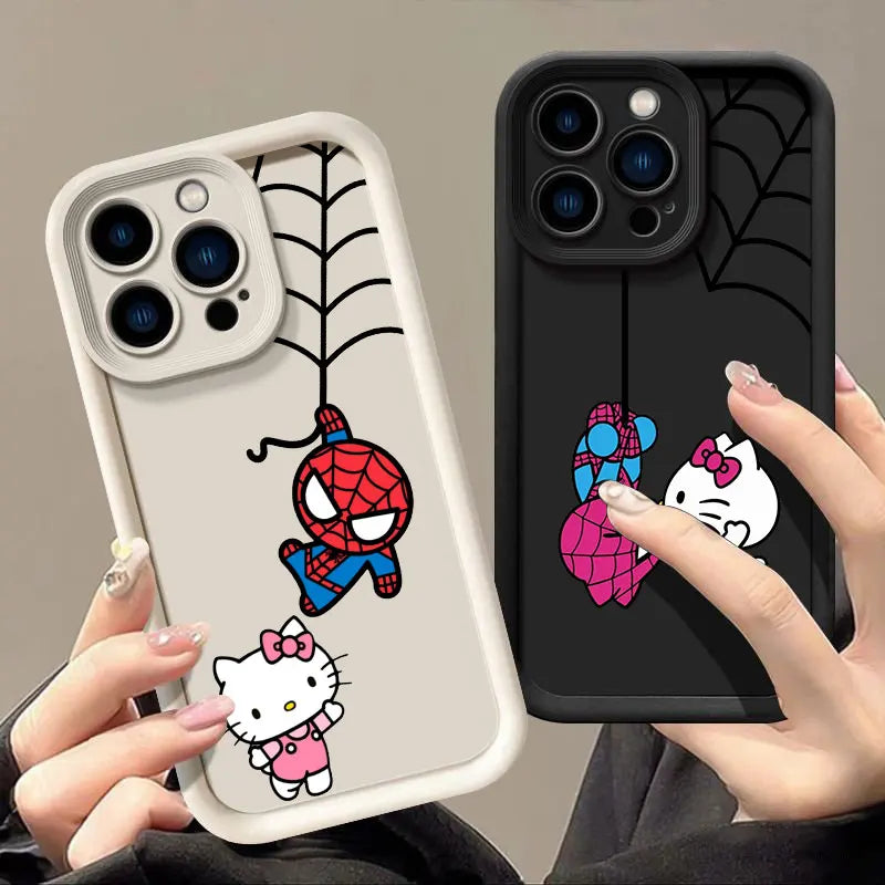 Hello Kitty Spiderman Marvel Phone Case for iPhone 16 Cases iPhone 15 14 13 12 Mini 11 Pro Max 16 Plus XS 15Pro Shockproof Cover