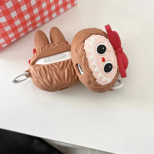 For AirPods 4 3 2 1 Pro Pro2 Earphone Case 3D Monster Rabbit Elf Bow Silicone Protective With Pendant Headphone Box Cover