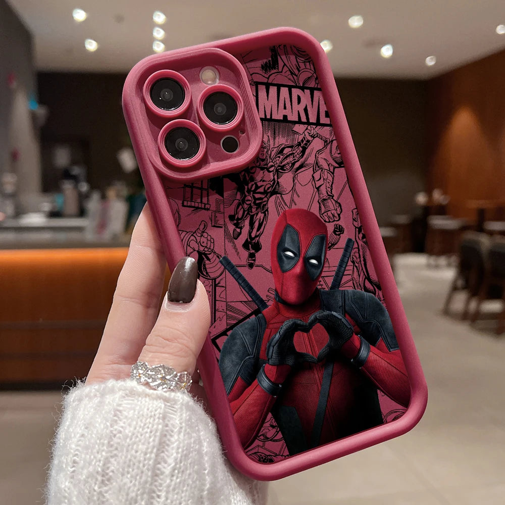 Marvels Funny Deadpool Phone Case for iPhone 16 15 14 Plus 13 12 Mini 11 iPhone16 Pro Max X Xs XR 8 7 Soft Shockproof Capa Cover