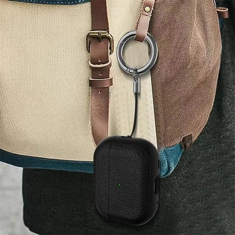 Case for Air Pods 4 3 2 1 Shell PU Leather Grain Case with Keyring Hook Wireless Earphone Accessoris For AirPods Pro 1 2 Cover